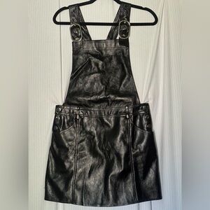 Mango - Black Faux Leather Jumper with front and back pockets - Size 4